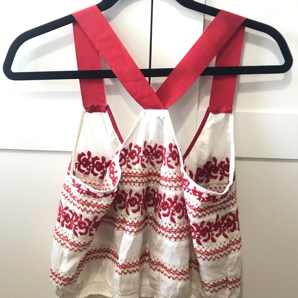 Urban Outfitters Ecote Red Embroidered Crop Top - Picture 3 of 4